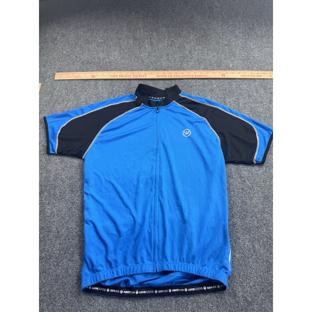 Canari Cycling Jersey Black/Blue Full Zip Size Large 100% Polyester
